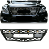 Front Grille for 2008-2011 Lexus LX570 High-Quality ABS Plastic Bumper Grill with 4 Amber LED Lights and Letters (Matte Black)