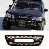 Front Grille for 1998-2002 Lexus LX470 High-Quality ABS Plastic Bumper Grill with 4 Amber LED Lights and Letters (Matte Black)