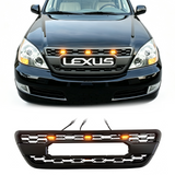 Front Grille for 2004-2009 Lexus GX470 High-Quality ABS Plastic Bumper Grill with 4 Amber LED Lights and Letters (Matte Black)