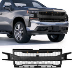 Front Grille for 2019 2020 2021 2022 Chevrolet Silverado 1500， Black Grille Upper Grill 3+2 LED Lights