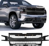 Front Grille for 2019 2020 2021 2022 Chevrolet Silverado 1500， Black Grille Upper Grill 3+2 LED Lights