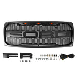 2009 2010 2011 2012 2013 2014 Ford F150 Raptor Style Grill Front Bumper Grille w/LED Lights Matte Black