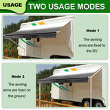 Manual RV Awning Complete Awning Kit，White Frame-Black Fabric, 15Ft(14'2'' Fabric)