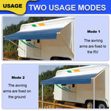 Manual RV Awning Complete Awning Kit ，White Frame-Blue Fabric, 15Ft(14'2'' Fabric)