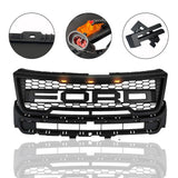 Front Grille For 2016-2018 Ford Explorer Raptor Style Grill With Letters & LED,Matte Black