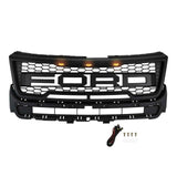 Front Grille For 2016-2018 Ford Explorer Raptor Style Grill With Letters & LED,Matte Black