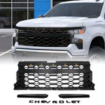 Front Grille for 2022-2024 Chevy Silverado 1500 Raptor Style Grill With LED Lights and Letters(Matte Black)