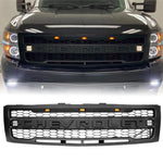 Front Grille for 2007-2013 Chevy Silverado 1500 Raptor Style Grill With 3+2 LED Lights & Emblem