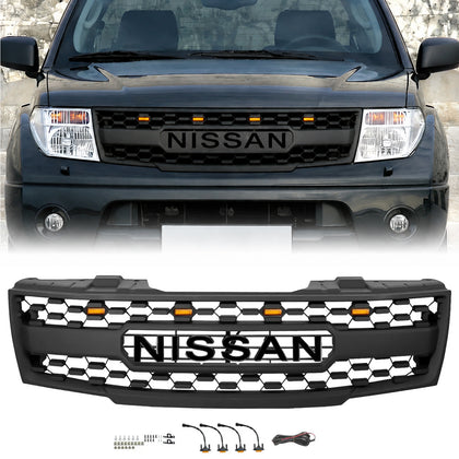 Front Black Grille for 2009-2016 Nissan Frontier Grill with Letters and Lights