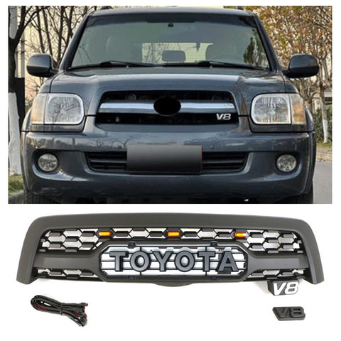 Grille for 2005 2006 2007 Toyota Sequoia TRD Grill with Toyota emblem and Raptor-style lights.