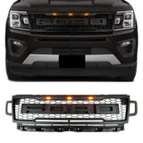 Front Grille for 2018-2021 Ford Expedition Raptor Upper Bumper Grill Black w/LED