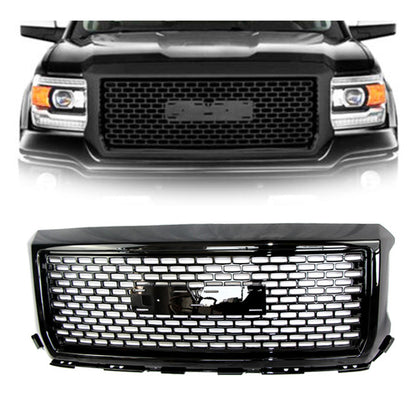 Front Grille For 2014-2015 GMC Sierra 1500 Hood Honeycomb Grille Grill Glossy Black