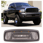 Front Rebel Style Grille For 2002-2005 Dodge Ram 1500 Black With Letters & LED Lights