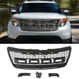 Black Front Grill Fit for Ford Explorer 2012-2015 Front Bumper Grill With Lights