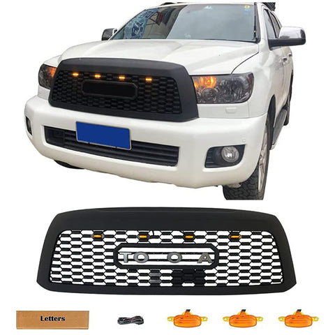 Replacement Grille Fit For TOYOTA SEQUOIA TRD 2010-2018 Grill with Letters & Amber LED Lights