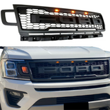 Front Grille for 2018-2021 Ford Expedition Raptor Upper Bumper Grill Black w/LED