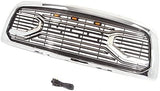 Front Grille For 2013-2018 Dodge RAM 2500 Grill, Big Horn Style with Letters (Chrome with Lights)
