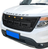 Black Front Grill Fit for Ford Explorer 2012-2015 Front Bumper Grill With Lights