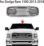 Chrome Big Horn Style Front Grille For 2013-2018 Dodge RAM 1500 Upper Bumper Grill  w/ Letters