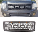 Front Grille for 2007-2014 Ford Expedition Raptor Upper Bumper Grill Black w/LED