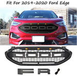 Fit 2019-2021 Ford Edge Front Grille Mesh Grill w/ LED Lights & Letters Matte Black
