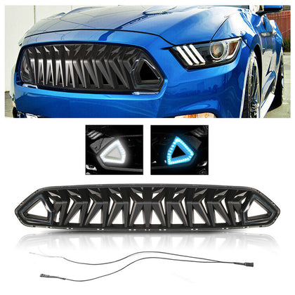 2018 2019 2020 2021 Ford Mustang Front Bumper Upper Grille Grill 2Door Black W/LED Lights